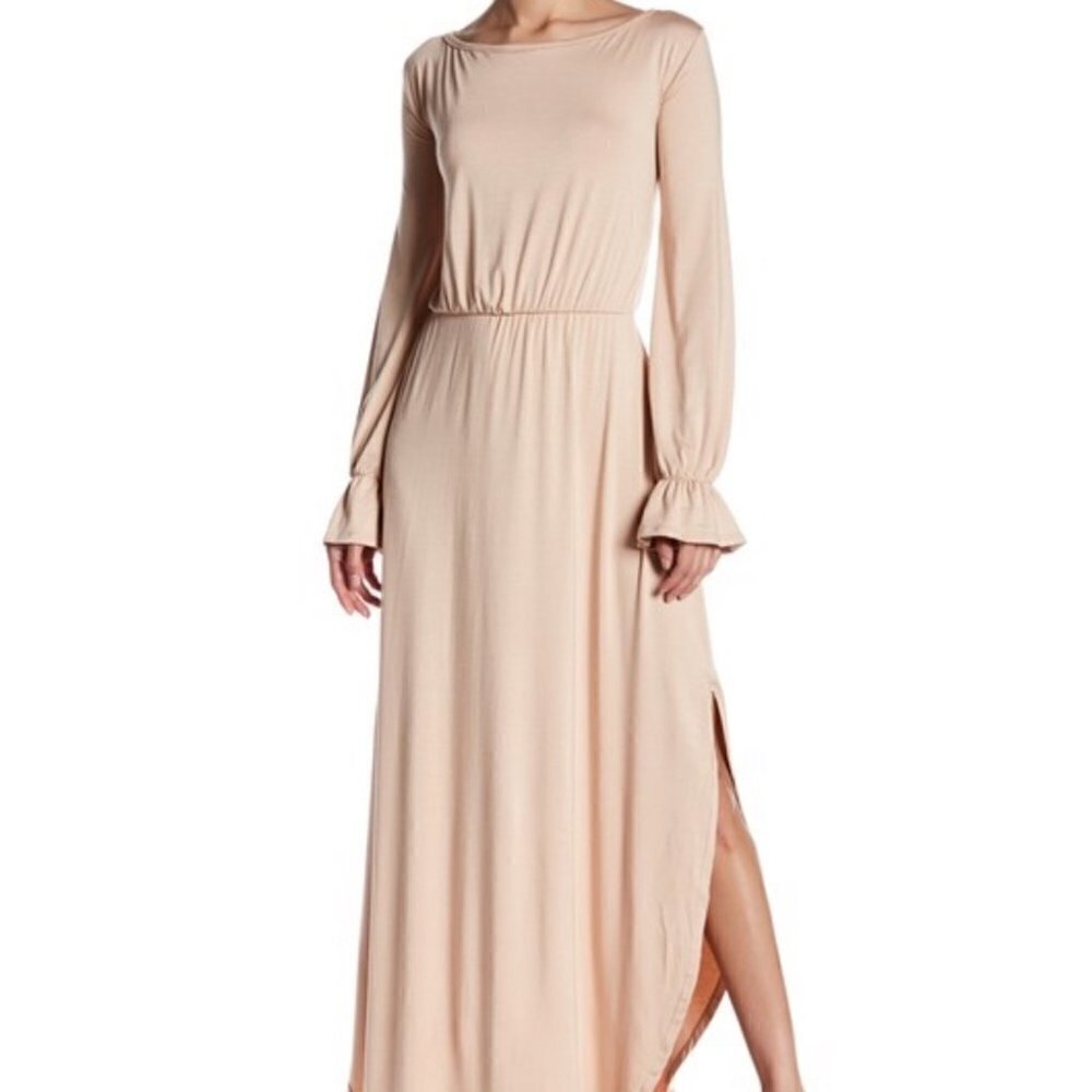 Go Couture Long Sleeve Open Maxi Dress Bell Sleeve